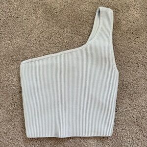 Aritzia Babaton Light Blue Knit One-Shoulder Tank Top
